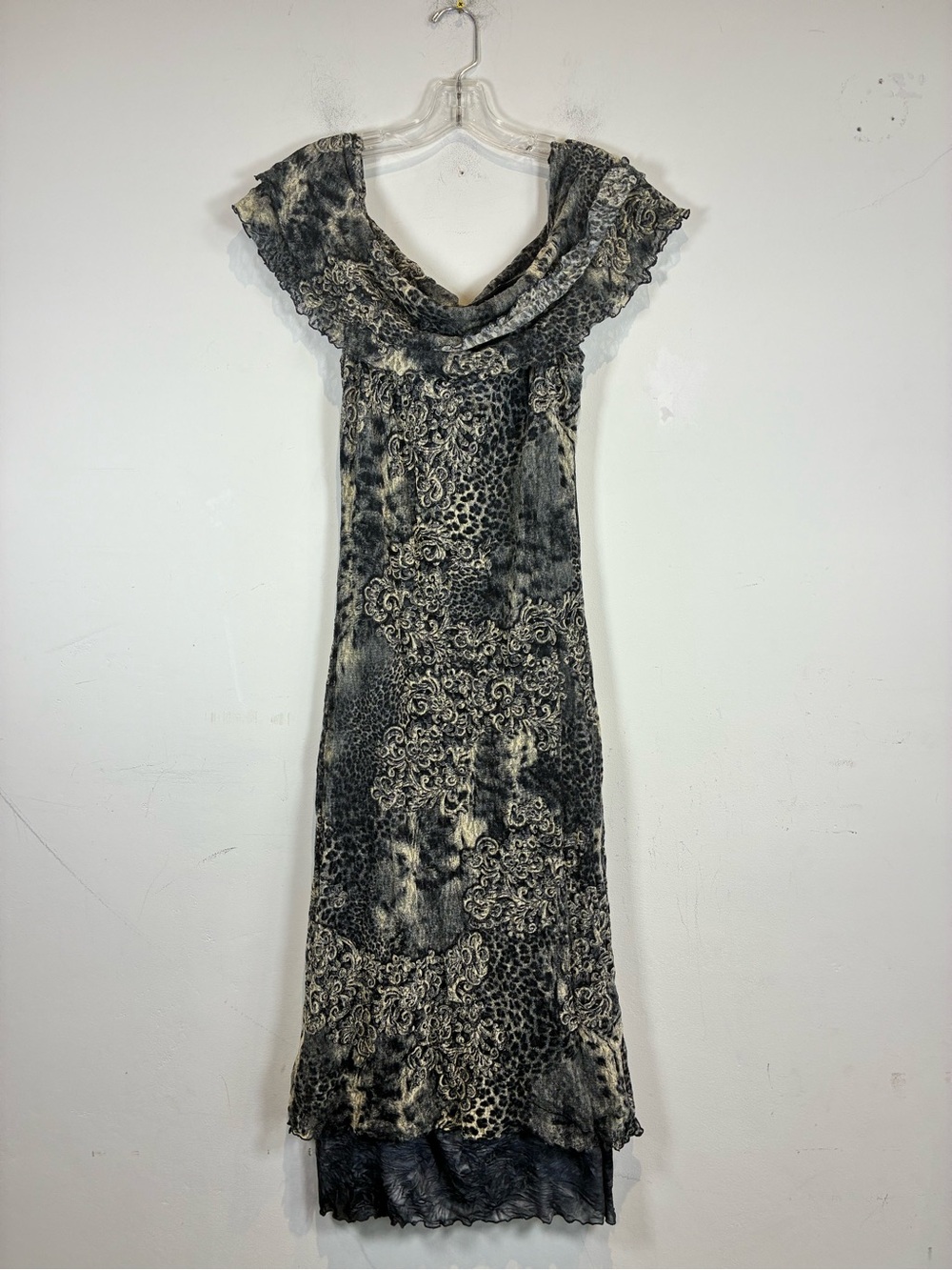 Solemio Black & Cream Cowl Neck Maxi Dress, Size M